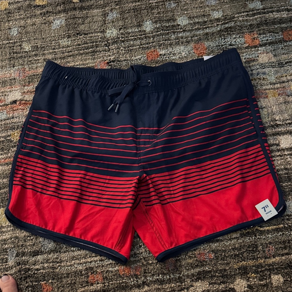 7 Diamonds Navy and Red Swim Trunks
